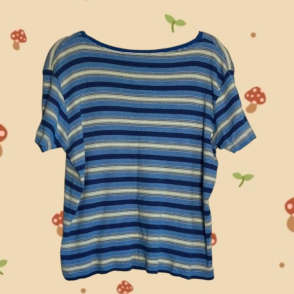 Blue and cream striped cropped tee Measurements: Size: XL  Brand: White Stag - Picture 3 of 4